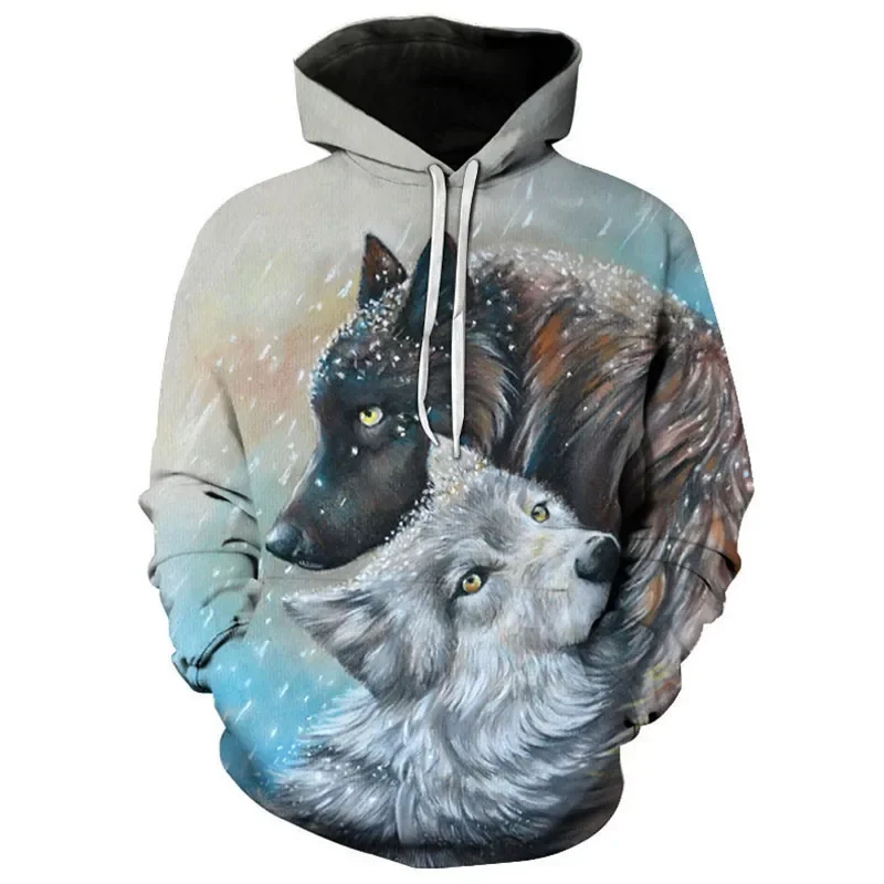 

Two Snow wolf 3D Printed hoodie harajuku Streetwear hoodies Casual Cartoon jacket animal Popular Personalized Sportswear s-6xl