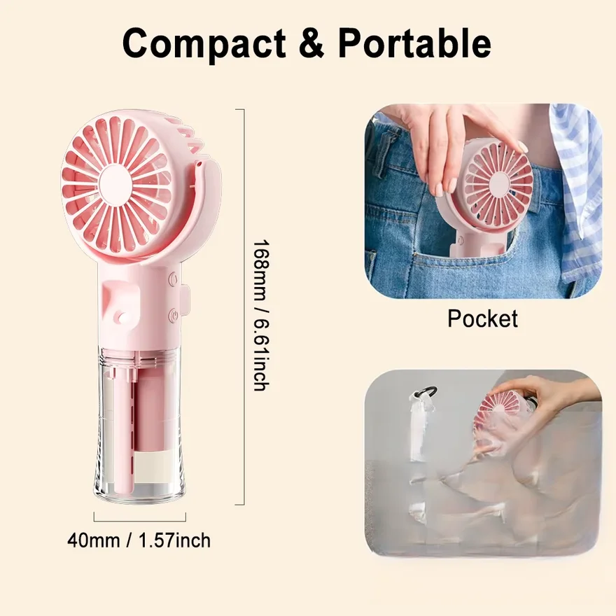 Portable Water Mist Fan Mini Handheld Fan USB Charging 4 Speeds Hanging Neck Spray Fans Portable Personal Hand Held Small Fan