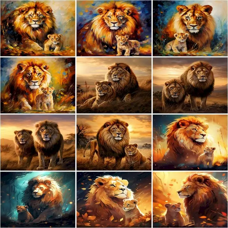 

CHENISTORY Square Round Diamond Painting Frame Lion Animsl Cross Stitch Gift For Adults Kids Handicrafts Diamond Embroidery