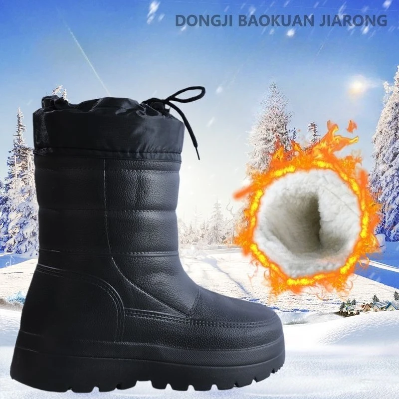 

Men Rain Boots Waterproof Winter Warm Fur Men Shoes Platform Causal Fleece Lined Man Ankel Boots Antislip EVA Snow Boots for Men