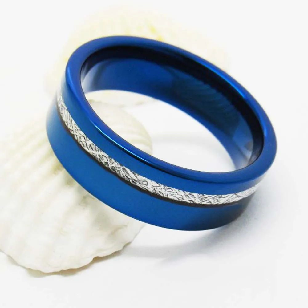 Somen 8mm Blue Tungsten Carbide Ring For Men Silver Color Meteorites Inlaid Wedding Band Promise Engagement Rings Party Jewelry