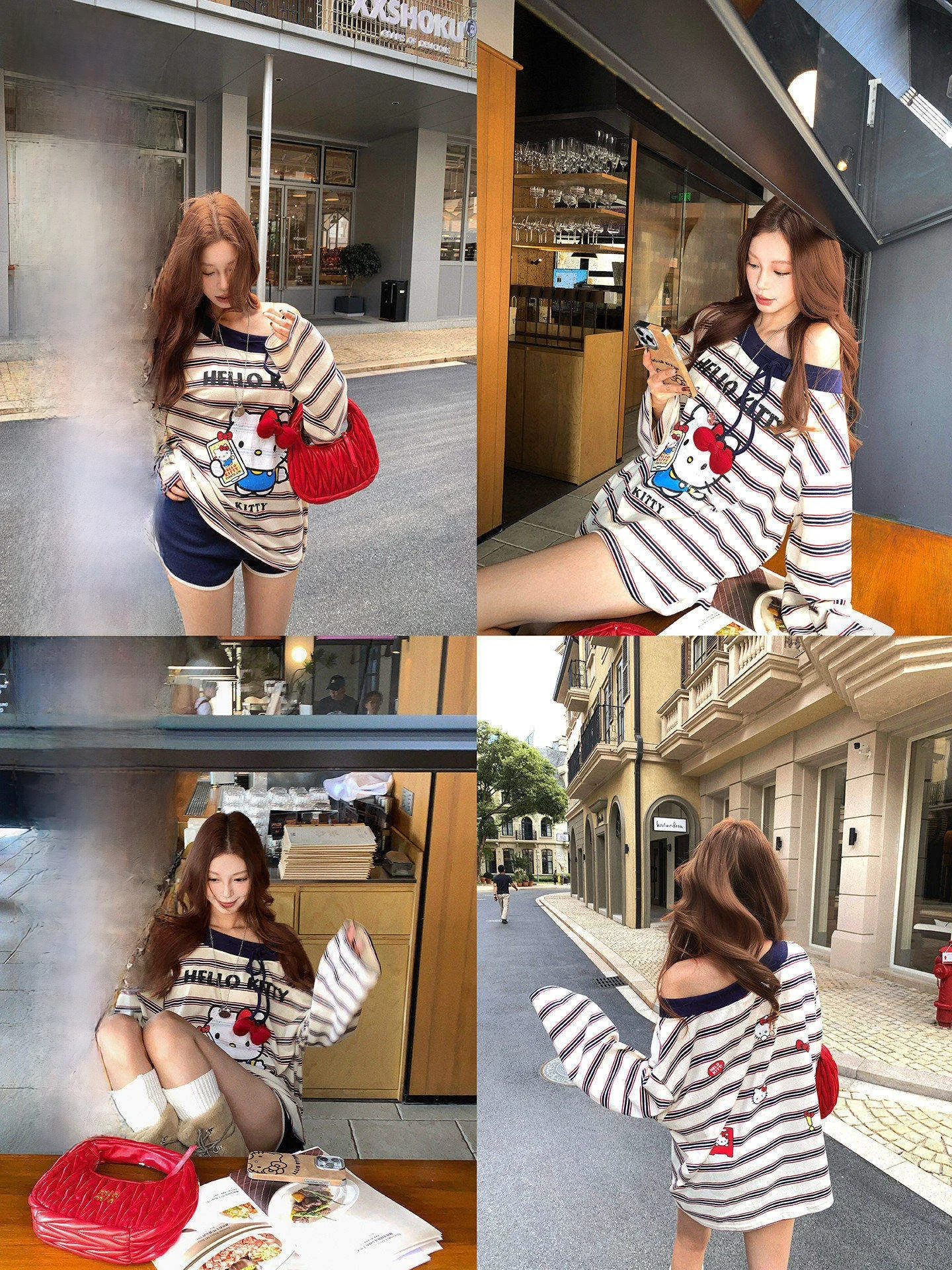 

Розовая футболка Pinksoya American KT с принтом в полоску, асимметричным вырезом на плече, длинным рукавом, свободного кроя, повседневная, из хлопка.