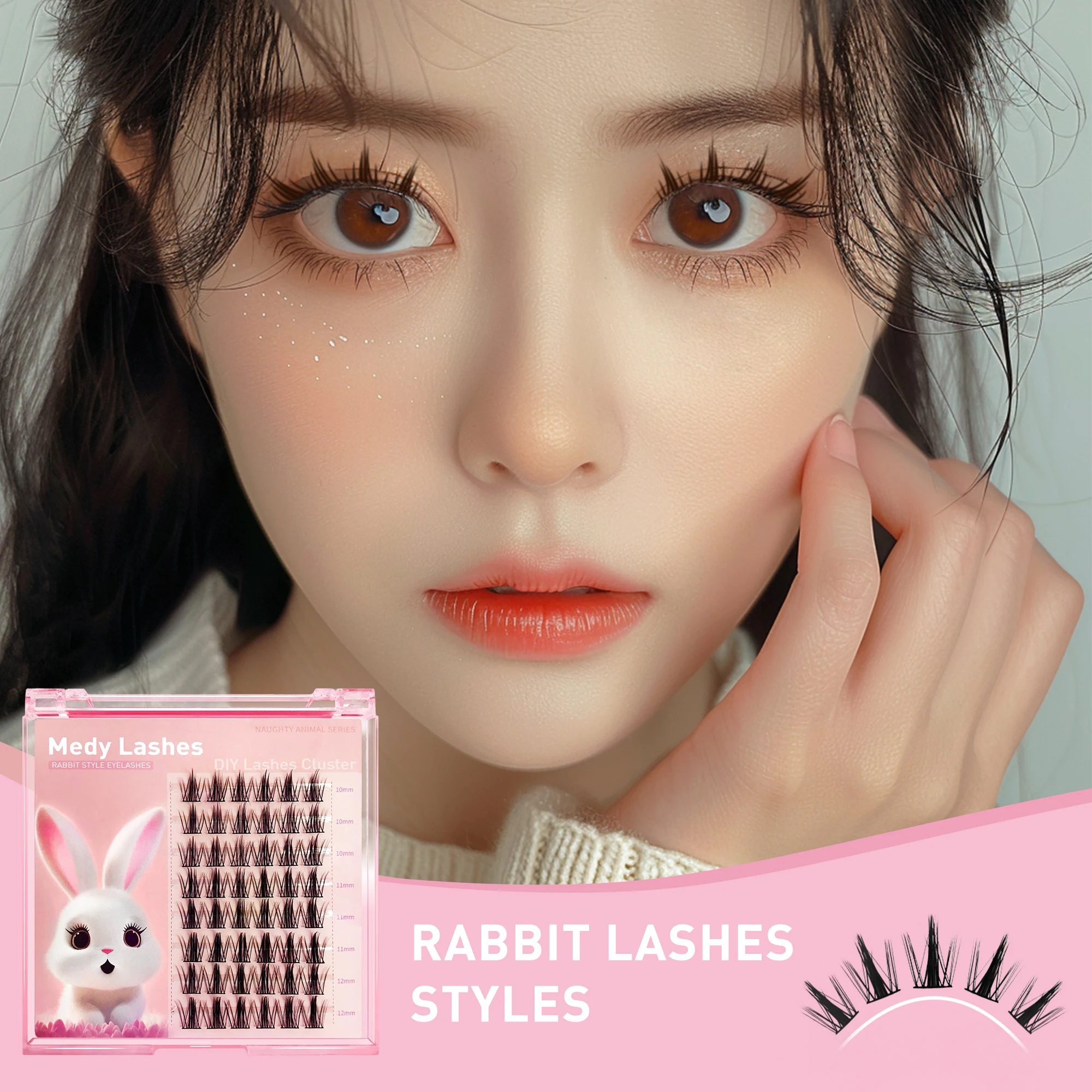 Yavru lashes tilki serisi tavşan göz Lashes bölümlenmiş yanlış Eyelashes doğal simülasyon kalın tek küme komik peri Lashes