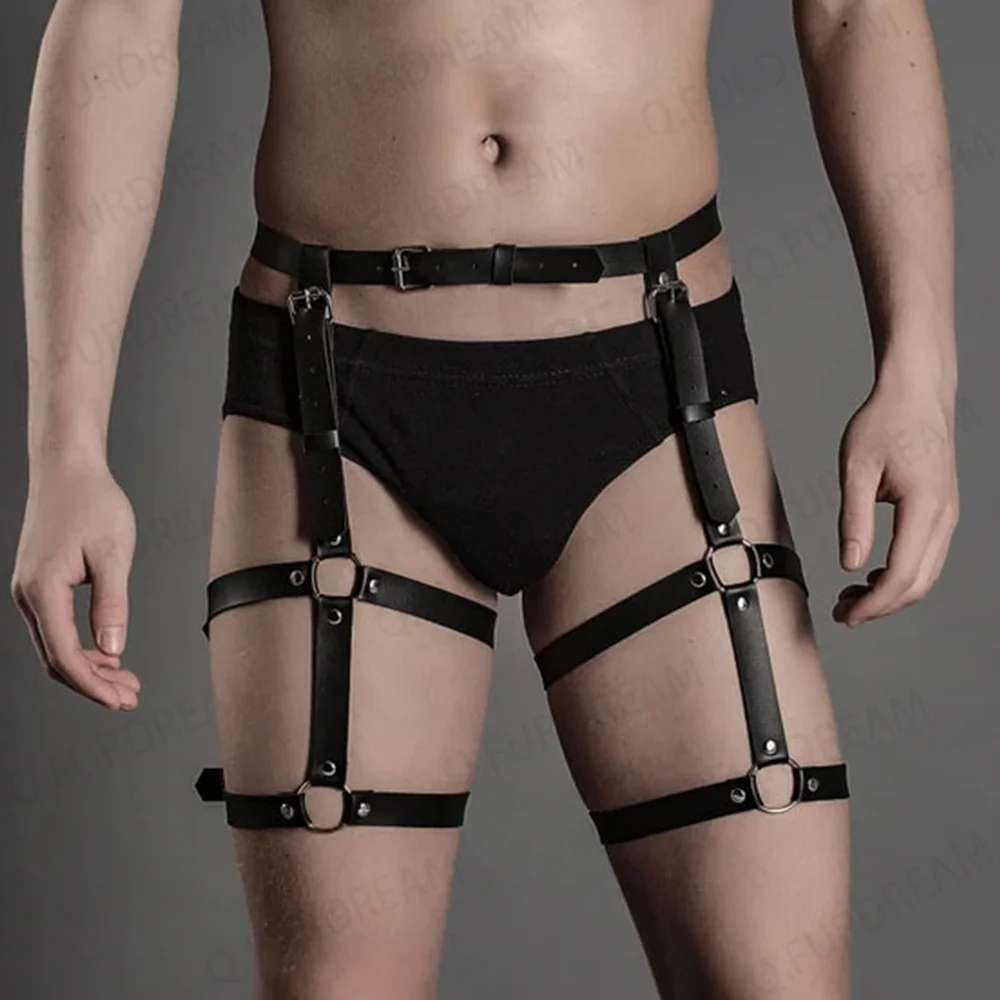 Leg Belt Men Harness Belts Gay Body Bondage Lingerie Gay Clothing Erotic Sex Rave Artificial Leather Gothic Harajuku Suspenders