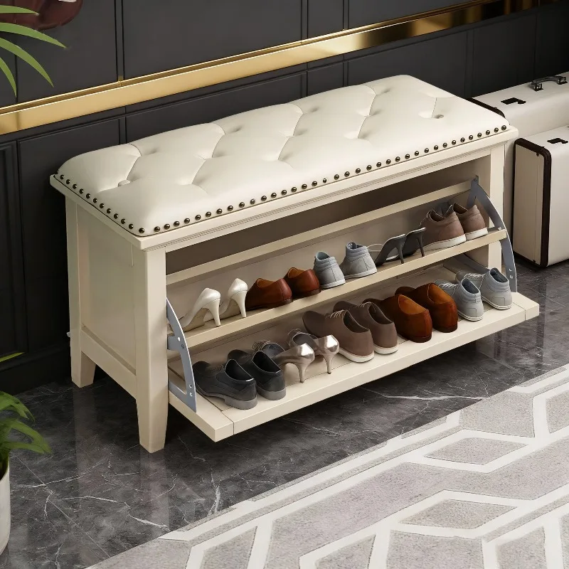 Simple American solid wood shoe changing stool shoe cabinet