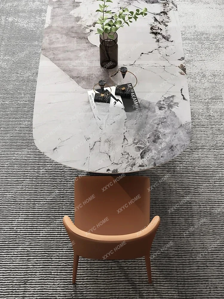 ZH  Modern Simple Small Apartment Stone Plate Dining Table Home High-End Affordable Luxury Rectangular Home Living Room Dinin