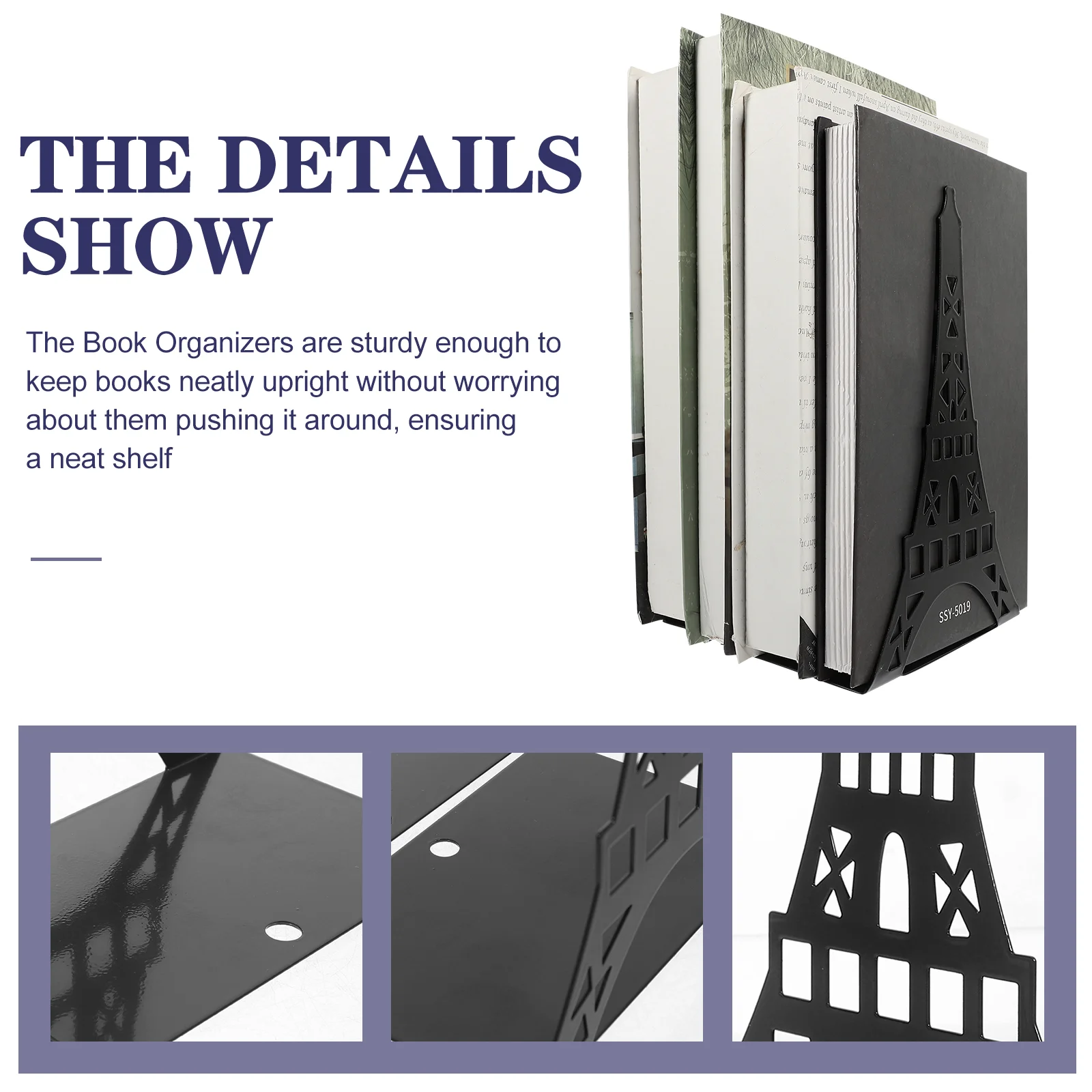 2 Pcs Bookends Bookshelf Organization Organizer Metal Desk Office Crafted Stands Notebook for Reusable Storage