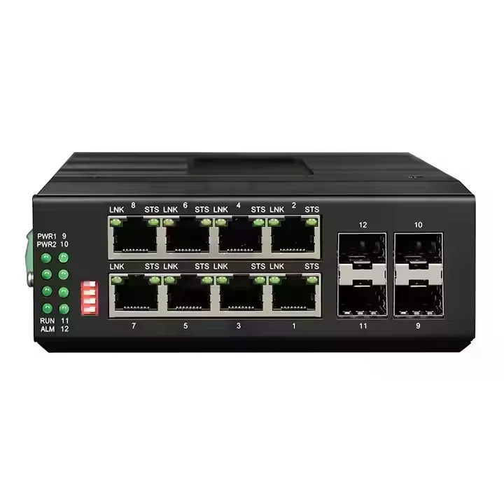 Manufacturer Industrial  Managed DIN Rail ERPS 8 Port Gigabit Ethernet and 4 Port 1000M SFP Switch