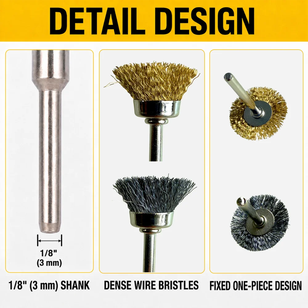 12-teiliges Messing- und Stahldrahtbürsten-Set, Rotationswerkzeug-Drahtbürsten zur Rostentfernung, Metallreinigung, Entgratung und Polierung – Detail 4