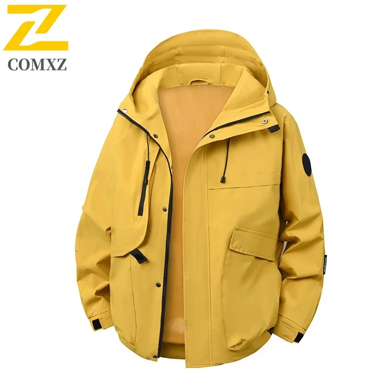 

COMXZ Mens Jacket 2025 Minimalist Hooded Mountaineering Lightweight Windbreaker Luxurious Daily Style Autumn New Outerwear