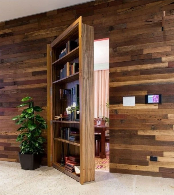 Export production of various styles Solid wood craftsmen make soundproof bookcases Hidden doors