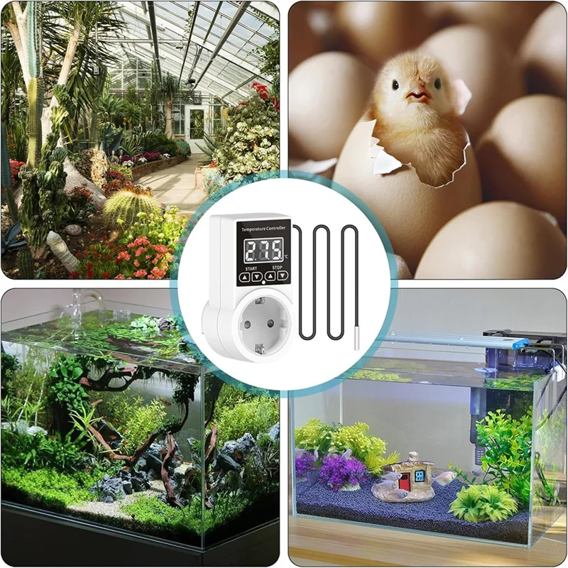 

T99C-2Pack Thermostat Socket With Sensor, Digital Temperature Controller Socket, Waterproof Temperature Switch EU Plug