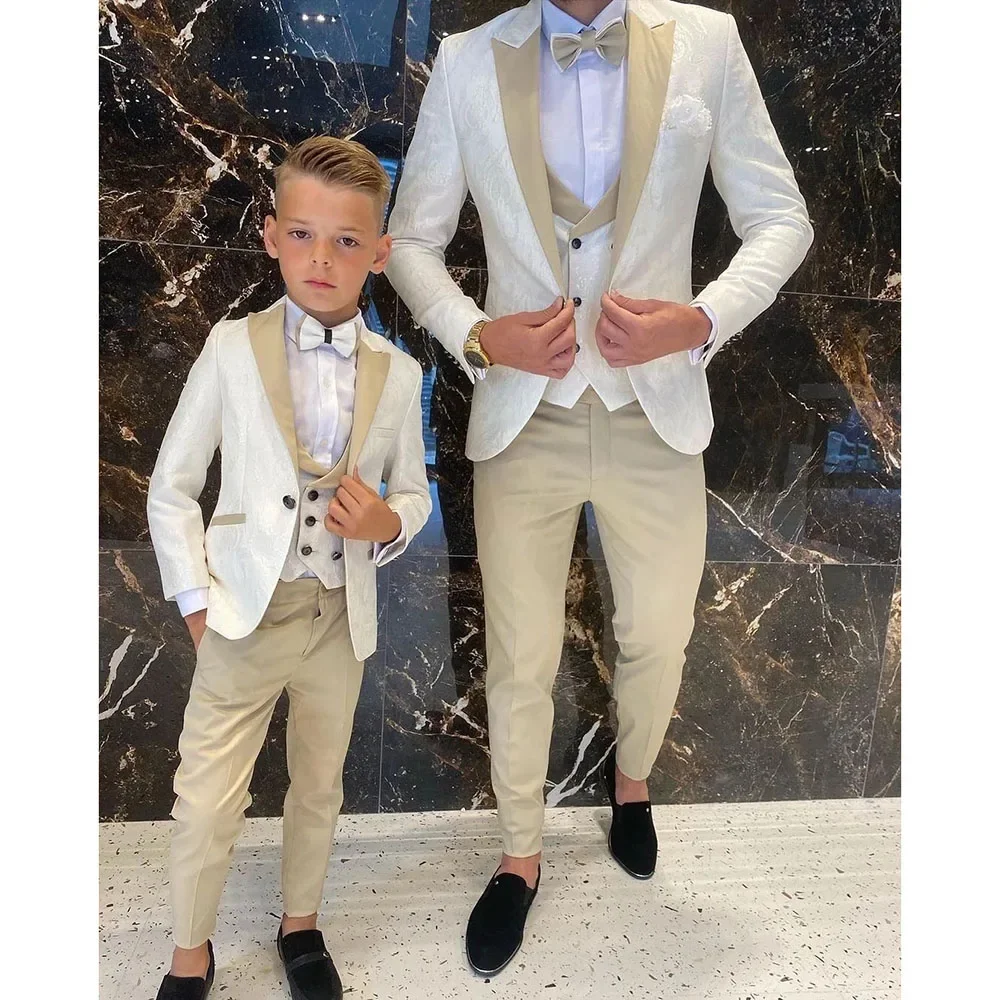 Father and Son Suits for Wedding Prom Groom Tuxedo Floral Men Slim Fit Kids Suit 3 Pcs Jacket Pants Vest Family Matching Outfits