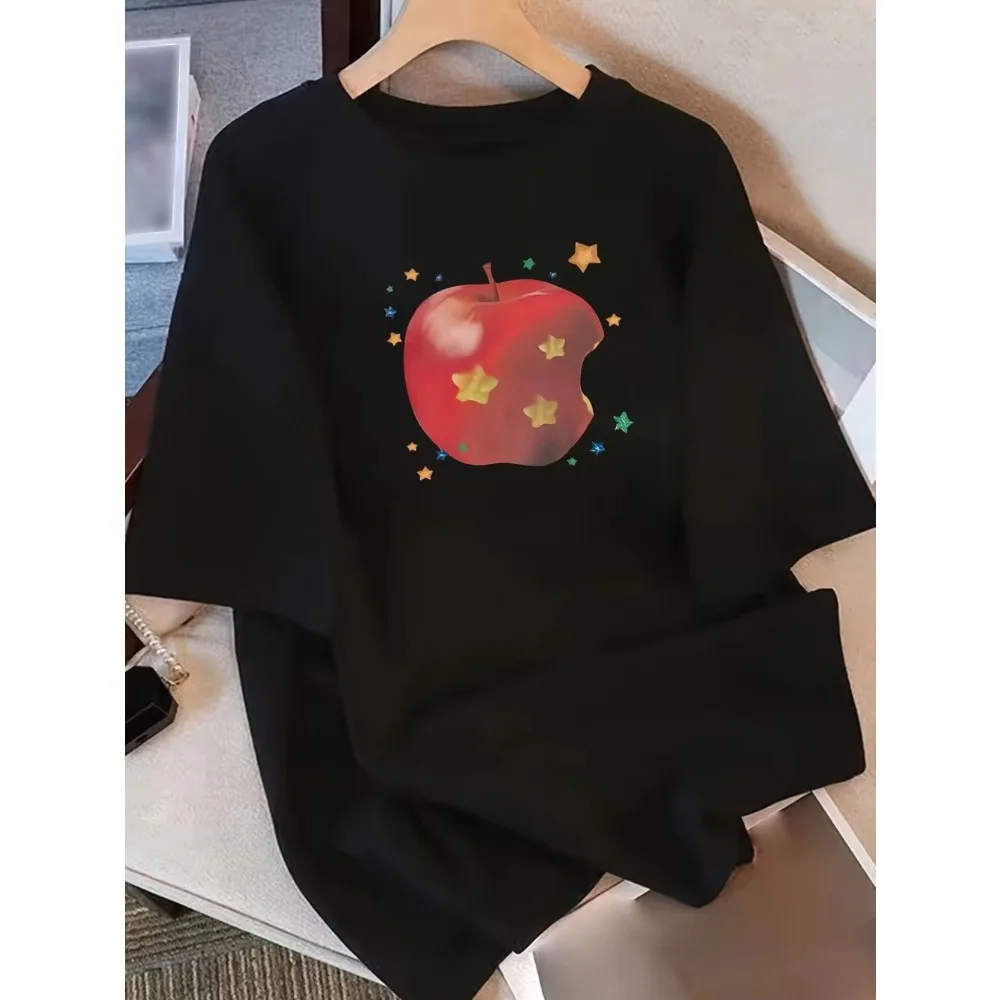 Aesthetic Apple with Stars T-Shirt Men Vintage Graphic Tee Summer Fashion Casual Short Sleeve Top Hip Hop Streetwear T-Shirt