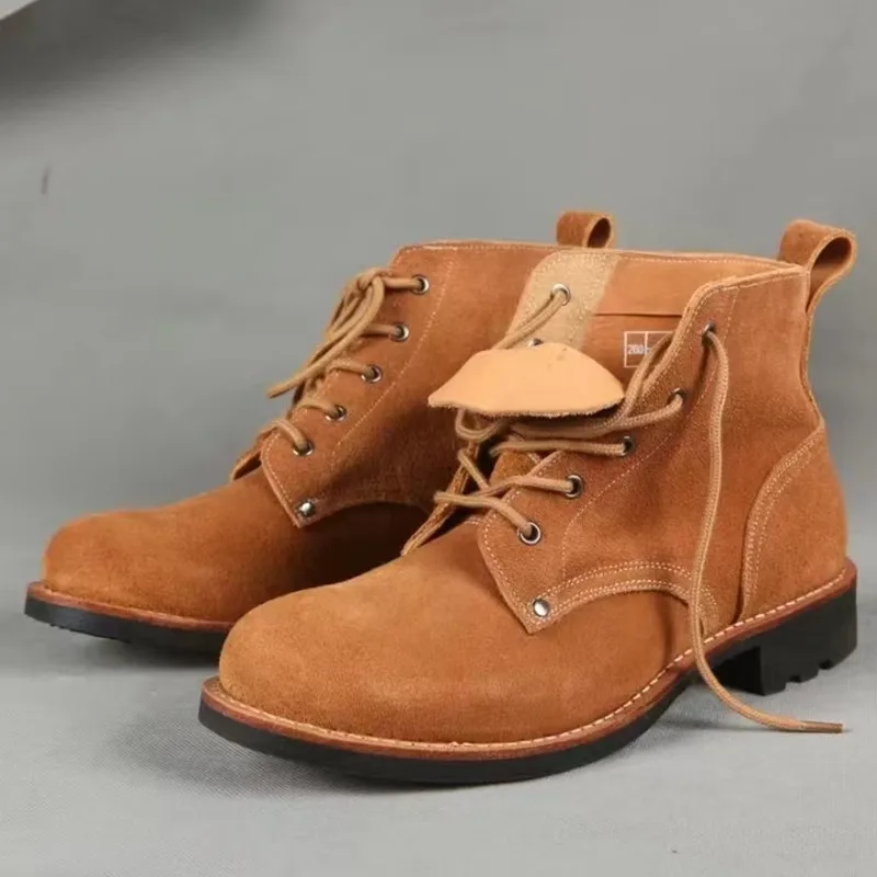 

Thick Top Cowhide Yellow Suede High Tube Genuine Leather Boots Specially Designed With Tire Soles Workwear Boots Escape Shoes