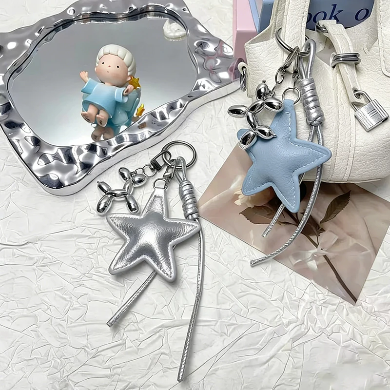 2026 New DIY Leather Star Pendant Car Key Chain for Bag Exquisite Braided Rope Charm Five-pointed Star Balloon Dog Accessories
