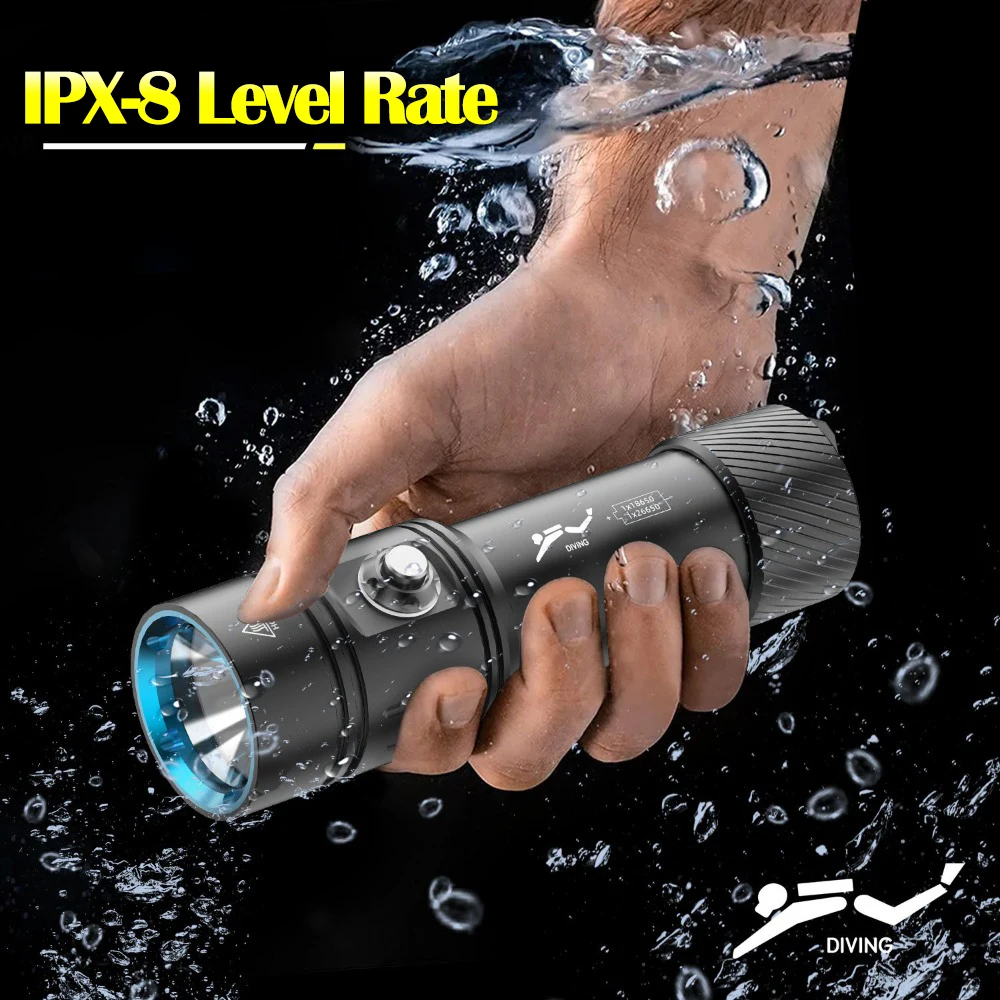 High Power Scuba Diving Flashlight IPX8 Waterproof Rating Professional Diving Light Powered by 26650 Battery With Hand Rope