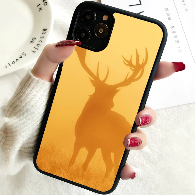 5 5S SE 2020 Phone Cover Case for iPhone 6 6S 7 8 PLUS X XS XR 11 12 13 MINI 14 PRO MAX Rubber Stag Moose Reindeer Deer Dusk