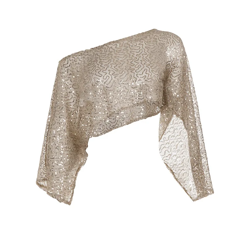 Casual and Fashion Party Style Sequin Sloping Shoulder T-Shirt Retro Irregular sexy Hot Girl Top