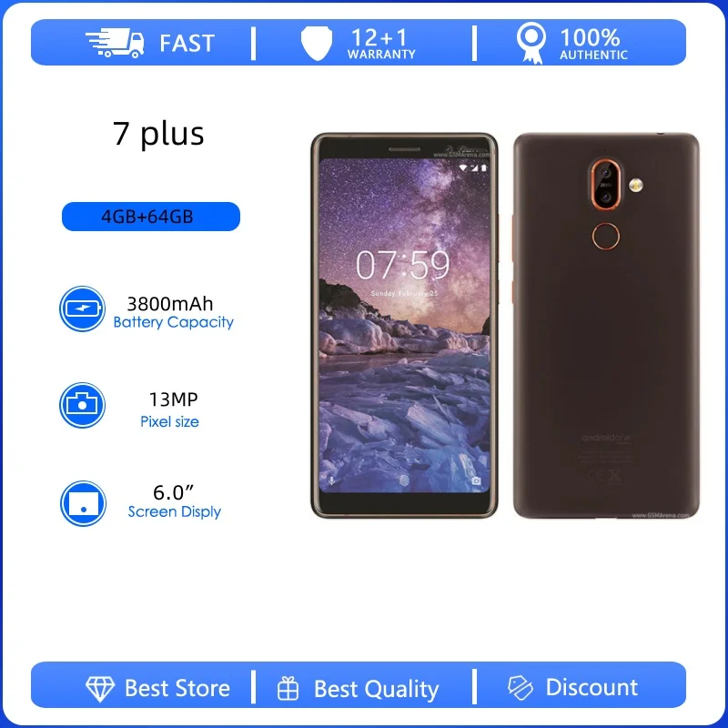 Teléfono Móvil Desbloqueado, Reacondicionado, Original 7 Plus, 4G, Doble SIM, 6.0 Pulgadas, 3800mAh, 13MP, con Idiomas Ruso, Árabe y Hebreo
