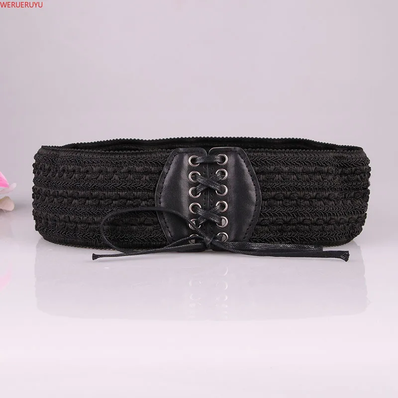 New Lace-up Knitted Elastic Belt Women Clothing Accessories Fashion Vintage Personalized Western Cowboy Wide Belt for Women 2024