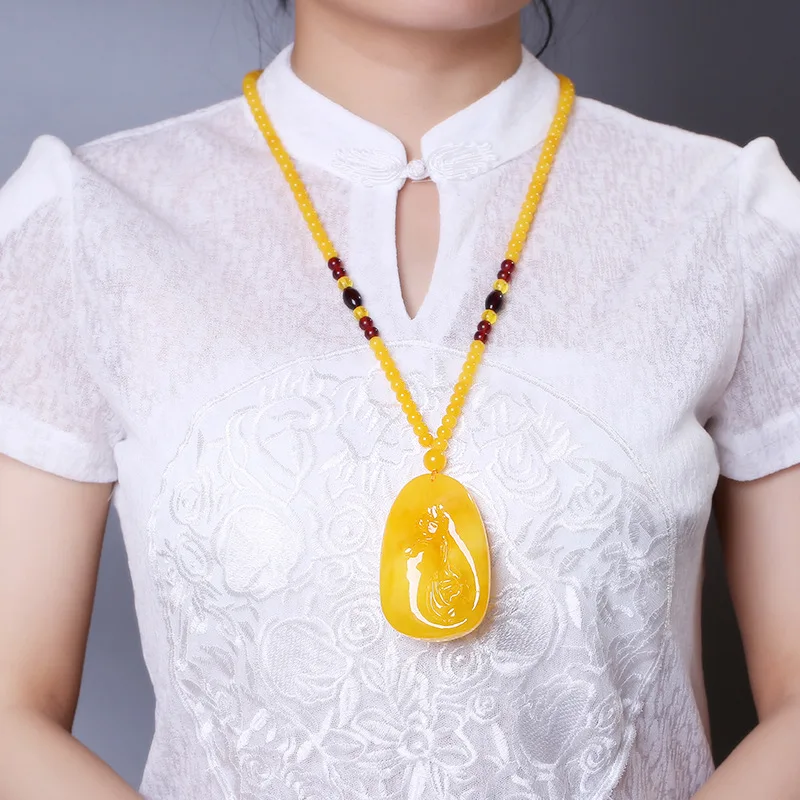 Amber Honey Wax Buddha Hand Flower Pendant for Men and Women