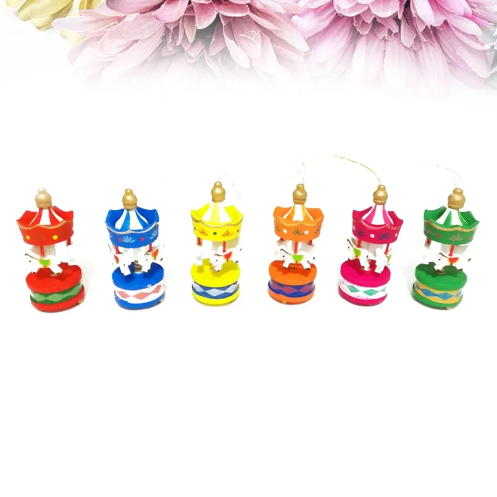 6Pcs Carousel Horse Rotating Wooden Decoration Birthday Christmas Gift Home Table Ornament Carousel Toy Christmas Decorations