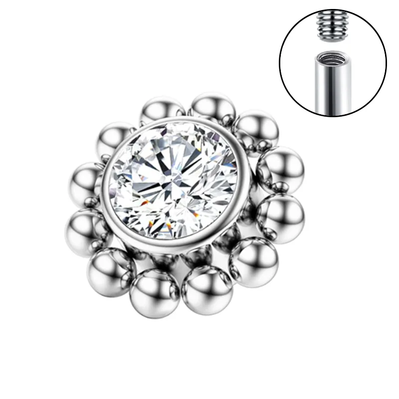 ASTM F136 Titanium Mini Beaded Sun Labret Stud 16G 18G CZ Flower Tragus Cartilage Helix Conch Nose Piercing Body Jewelry view 3