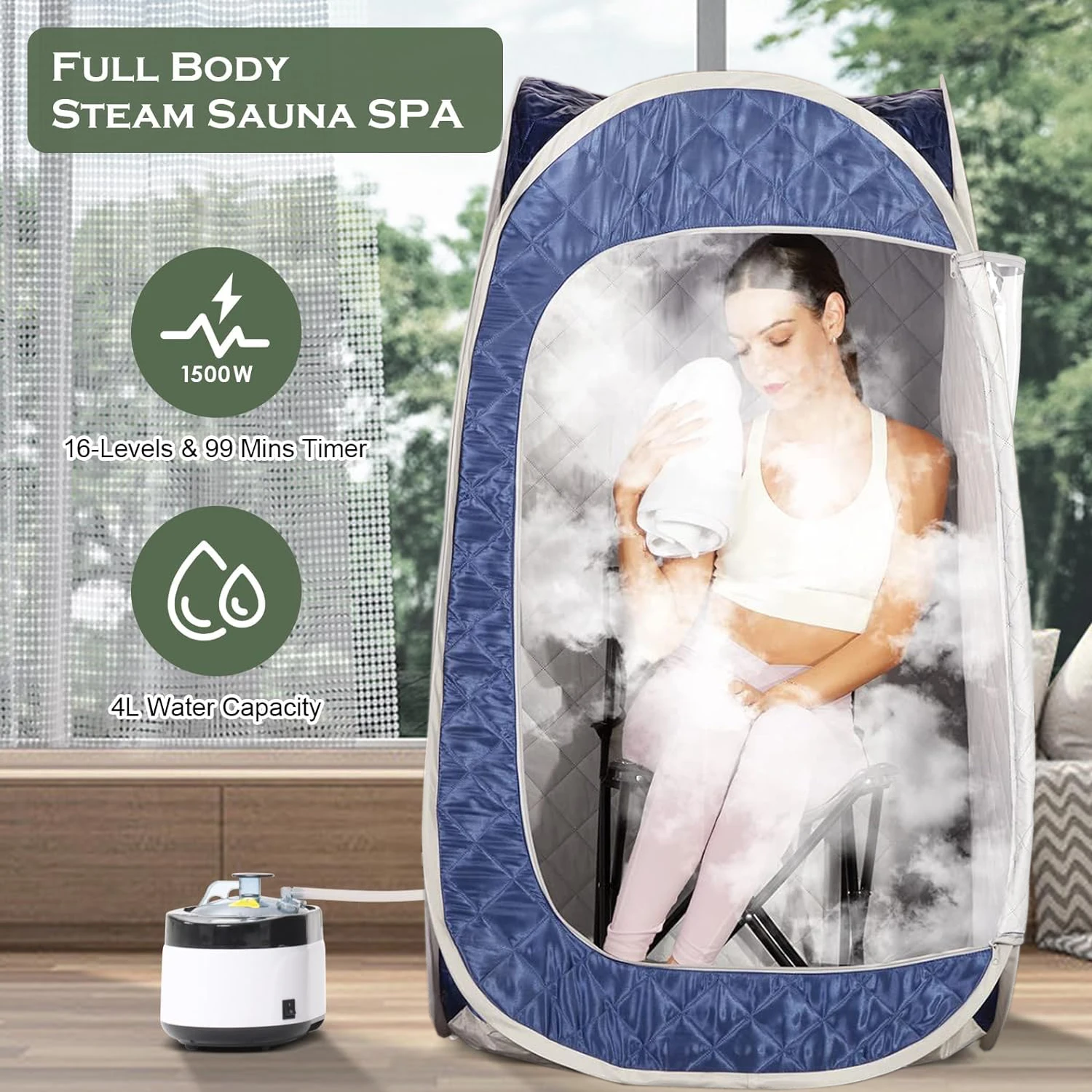 Full Body Personal Home Spa Foldable Saunas Tent Portable Steam Sauna with 4L & 1500W Steam Generator