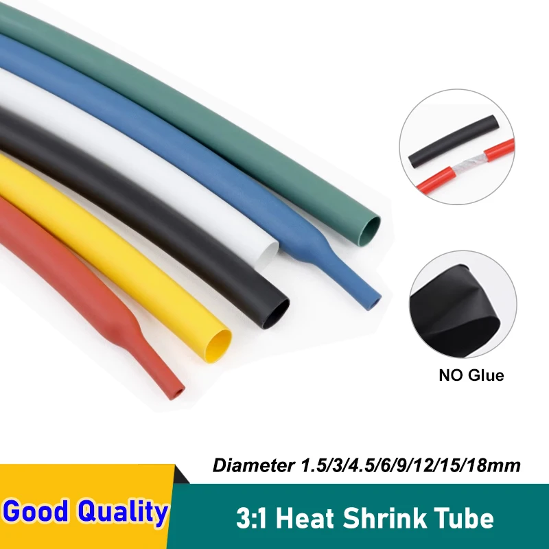 1m~25m 3:1 Heat Shrink Tube No Glue Dia1.5/3/4.5/6/9/12/15/18mm Polyolefin Insulated Waterproof Cable Repair Case Cable Sleeve