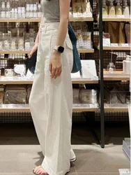 High Waist Wide Leg Pants Women's Casual Linen Loose Fit Straight Leg Trousers Spring Autumn New Sle Small Size Ladies