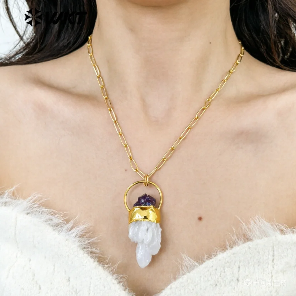 

Оптовая продажа: Женское ожерелье WT-N1275 с подвеской из камня, цепочка с нерегулярными белыми кристаллами, очаровательное колье с подвеской из кварцевого кластера