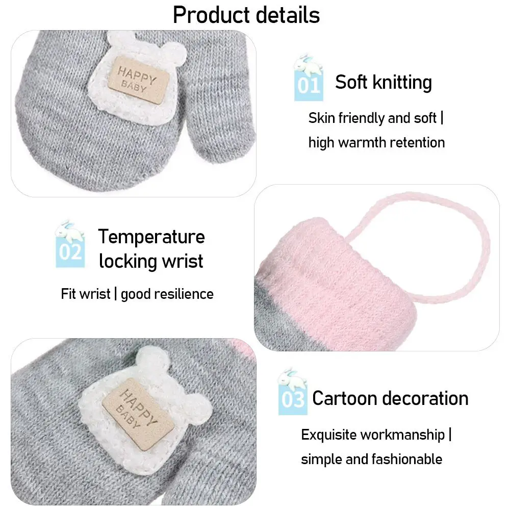 Thicken Mittens for Children Kids Mittens Winter Cute Knitted Gloves Toddler Warm Rope 1-6Years Boy Girl Baby Hand Gloves