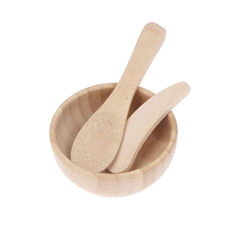 Natural Empty Bamboo Facial Mask Bowl Spoon Environmental Cosmetic Packaging Container Wooden Mask DIY Tools Makeup Container