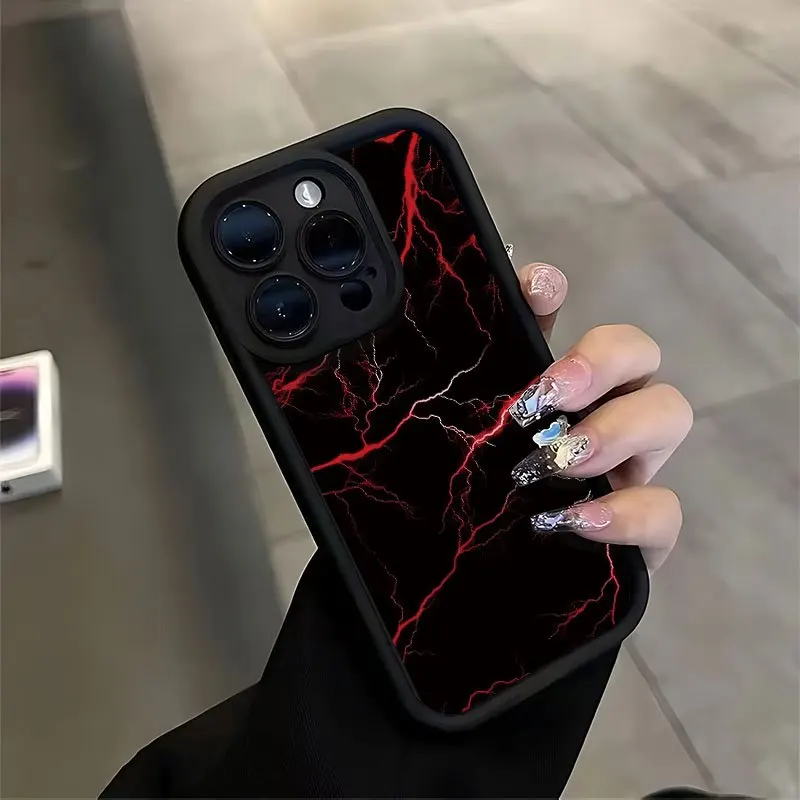

Red lightning pattern phone case for iPhone 16 15 14 13 12 11 Pro/ Max/Plus shock-proof rear cover anti-fingerprint