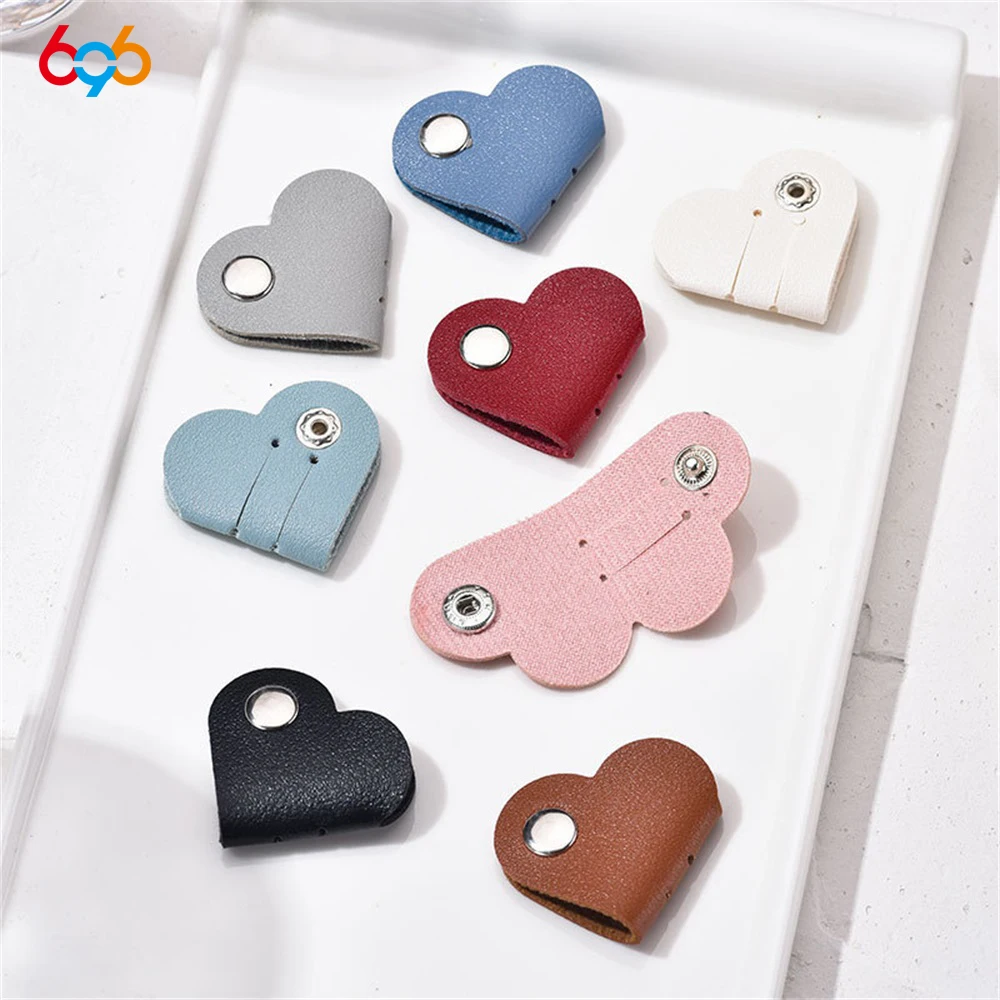 Mini Desktop PU Leather Multifunctional Heart-shaped Cable Organizer Data Cable Storage Clip Hub Wired Headset Winding Clip