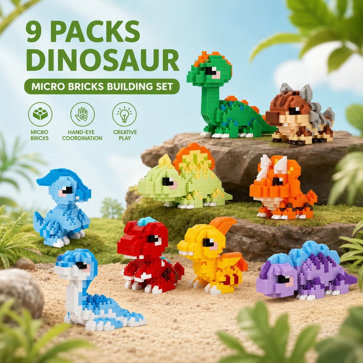 

9PCS Mini Dinosaur Building Blocks Set Micro Bricks Toy DIY Assembly Model Desk Decor Gift for Kids Adults