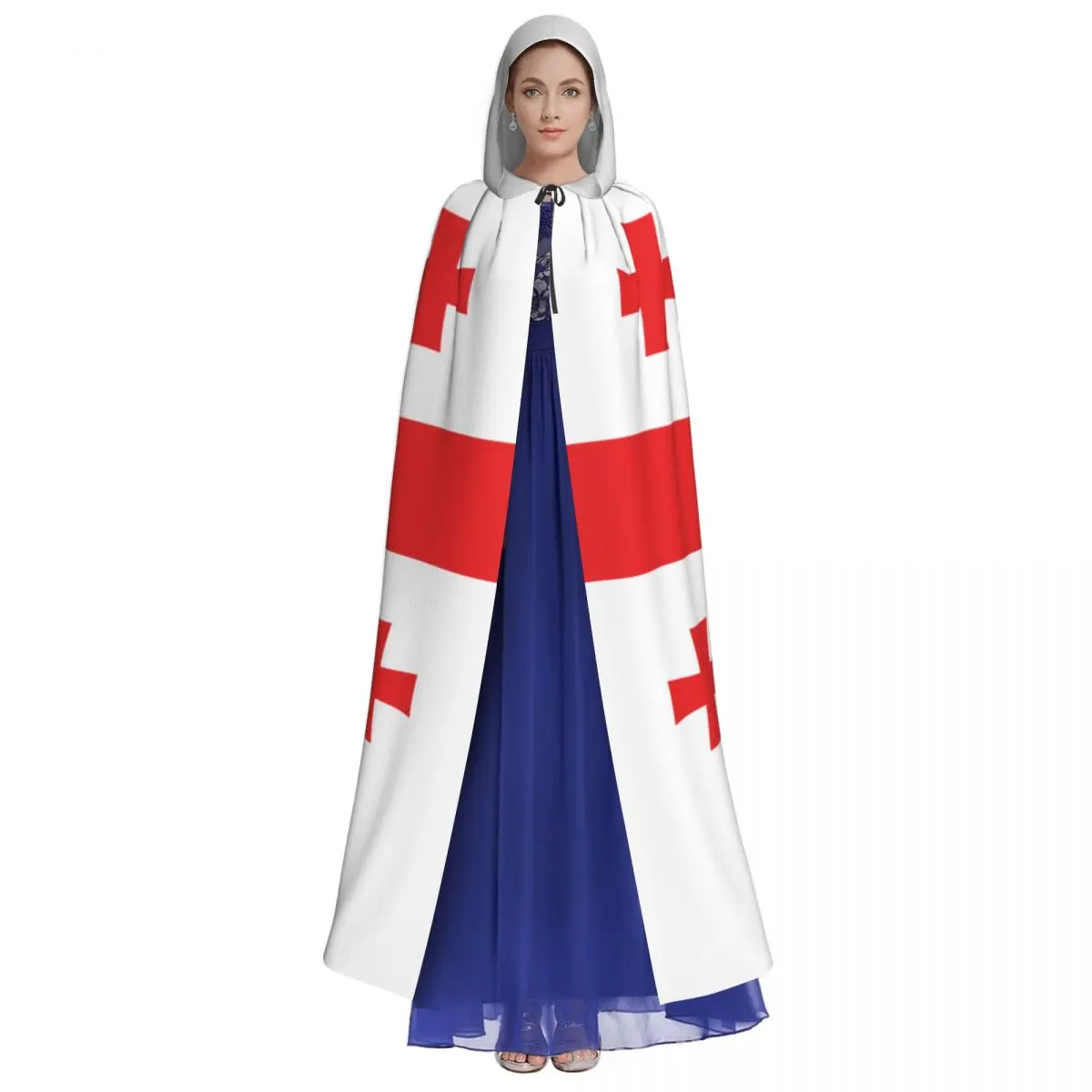 Georgia Flag Hooded Cloak Polyester Unisex Witch Cape Costume Accessory