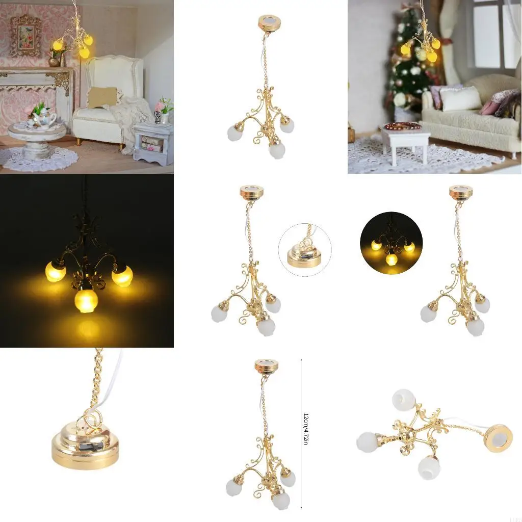 Chandelier Model Bedroom Ceiling Light Miniature Furniture Model Accessories Role Play Furnishings Lighting Toy L8RB