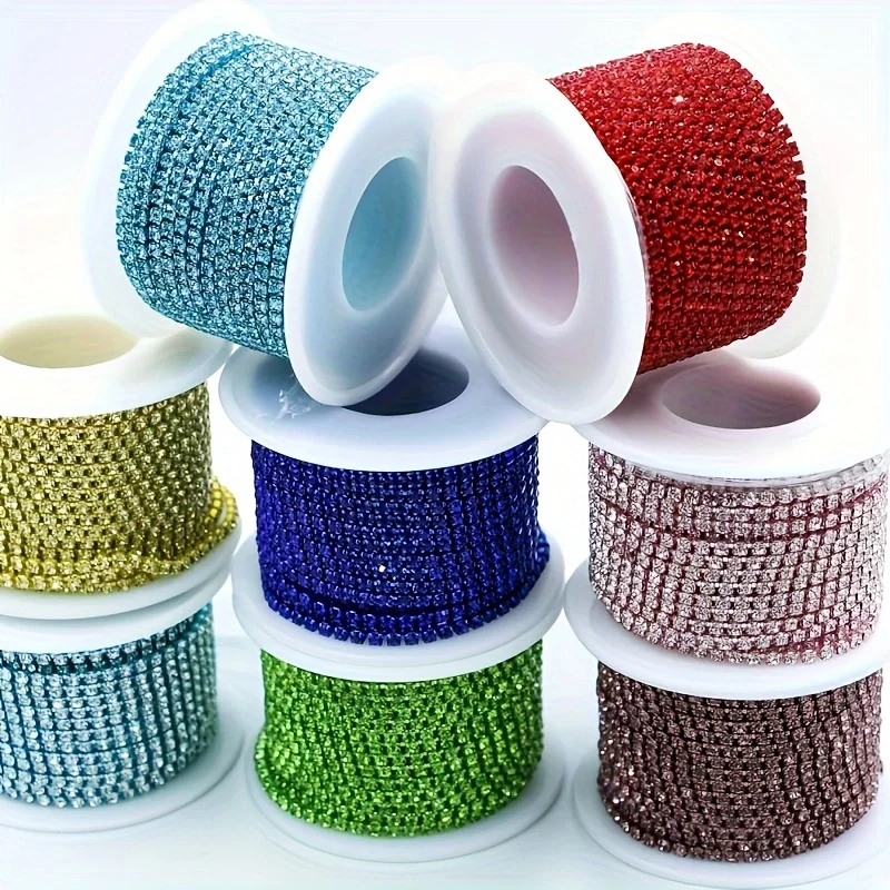 10Yards/roll Rhinestones Chain Black Base SS6-SS16  Sew-On Glue-On For Clothes Garment Accessories DIY