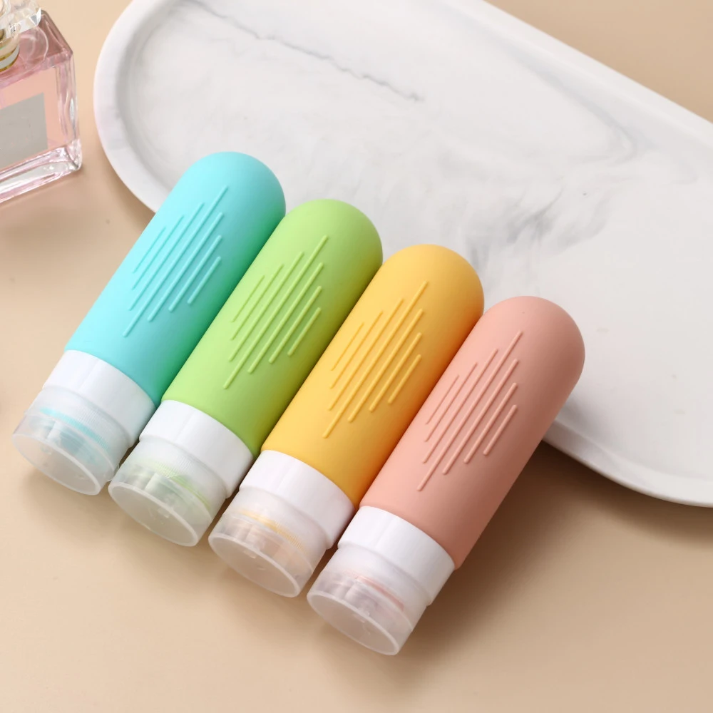 

4Pcs 90ml Silicone Dispenser Bottle Set Cosmetic Storage Travel Portable Empty Containers Shampoo Squeezable Refillable Tubes