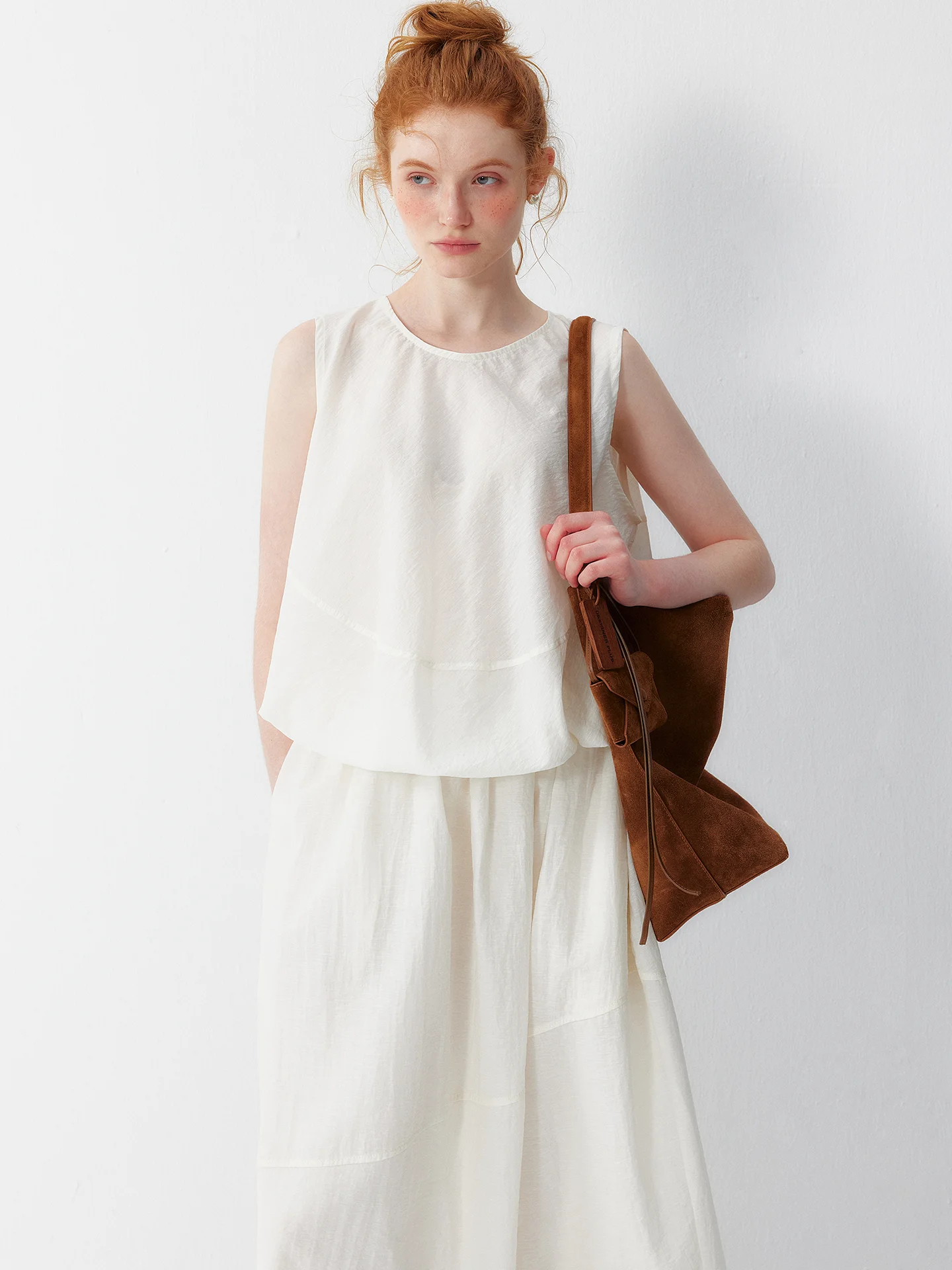  plus Women's Rylee Vest Set Summer White Line Design High Waist Skirt Two-Piece Breathable Fashion Ensemble