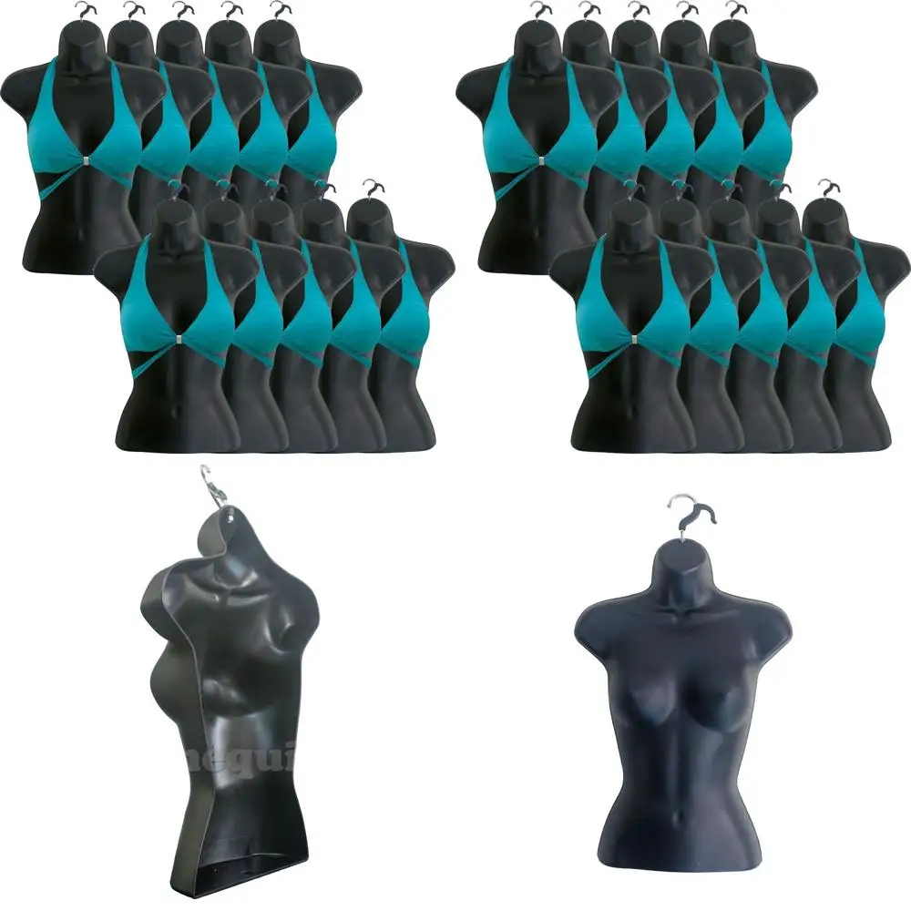 

Stackable Hollow Back Mannequin for T-Shirt Display, Countertop, and Photo Shoots - Set of 10 (Black, S-M Size)