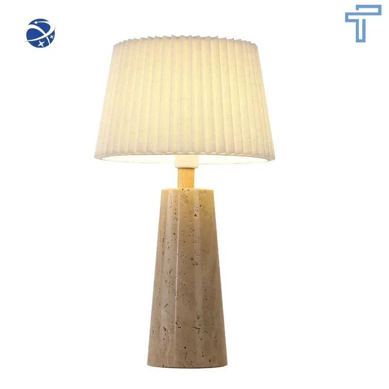 Original brand new！Simple Design Yellow Travertine Stone Table Light Japanese Hotel Table Deco Lamp Homestay Living Room Bedroom