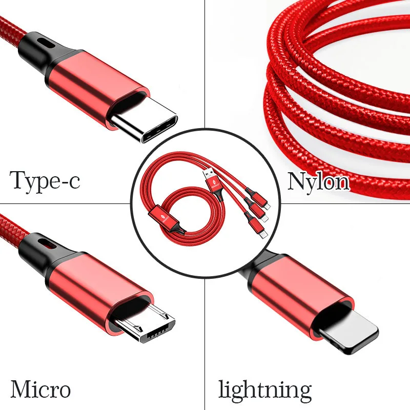 3 In 1 USB Cable 6A Micro USB Type C Charging Cable For Renault ZOE QM6 Austral Kardian Rafale Kangoo Arkana Clio Koleos Megane