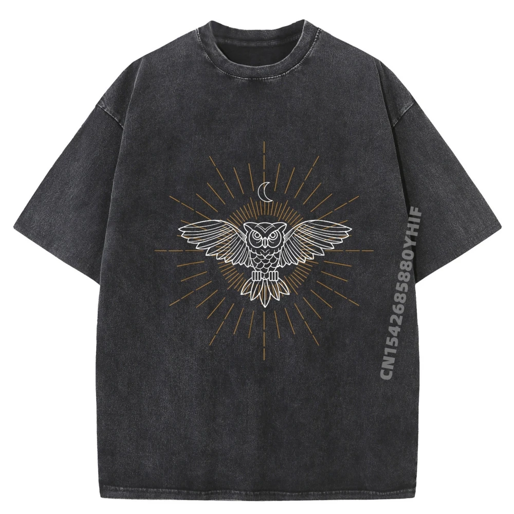 

Винтажная милая молодежная мужская футболка Astro Owl Luna Sun, простые удобные топы и футболки с короткими рукавами, уличная стираная футболка
