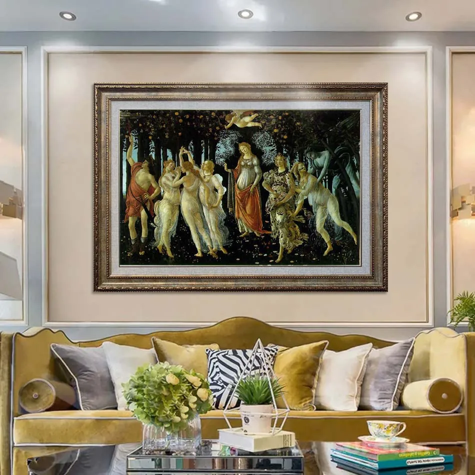 Oil Painting Reproduction on Canvas of La Primavera (Spring) by Sandro Botticelli Hand painted old masterpiece for living room