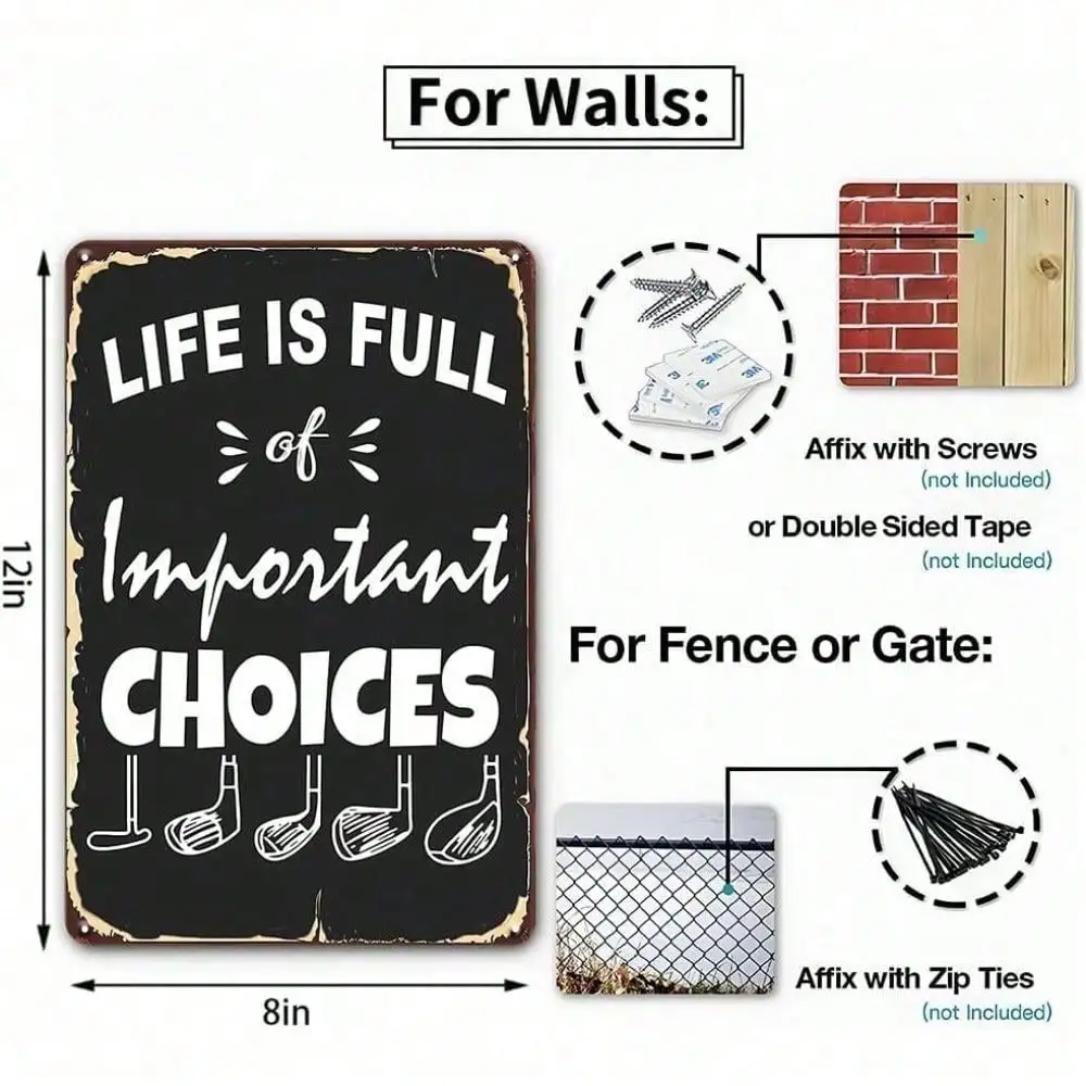 CIFBUY Vintage Golf Life Is Full of Important Choices Funny Aluminum Wall Art Waterproof Durable Metal Sign for Man Cave Bar