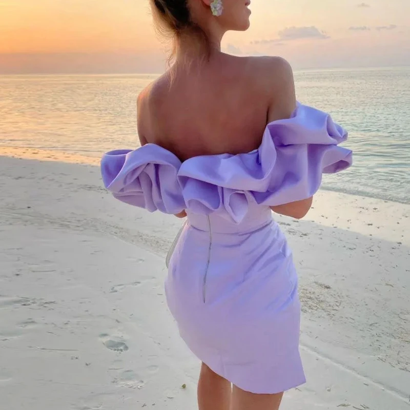 Elegante Ruffle Off Shoulder Feestjurk Mode Zomer Strand Vrouwen Taille Wrap Jurken 2023 Sexy Cocktail Bodycon Korte Jurken