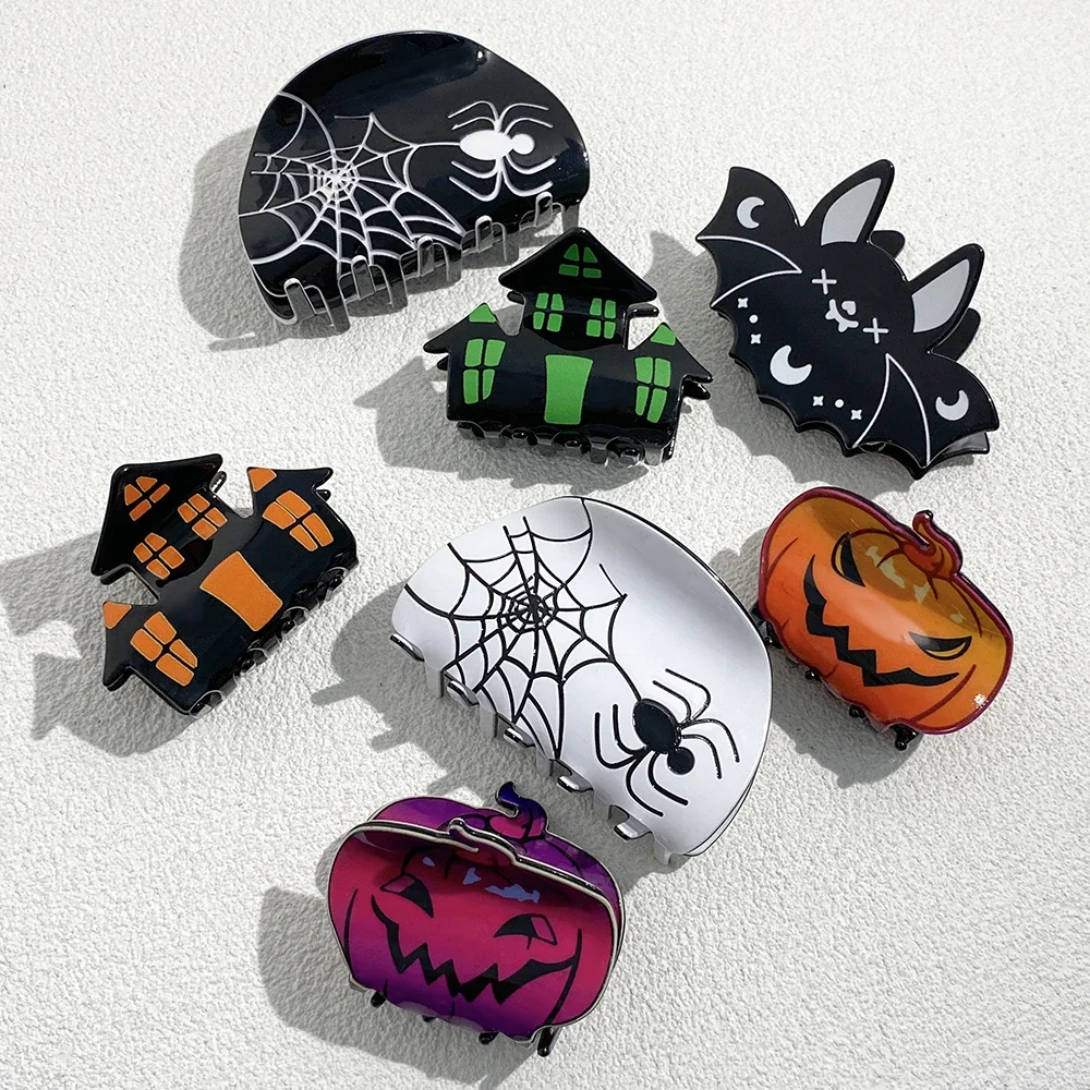 

Funny Halloween Festival Gifts Acrylic Ghost Pumpkin Spider Hair Clips Claw For Women New Geometric Hair Claw Accessories Tool